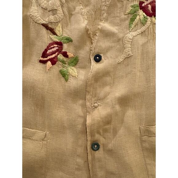 Magnolia Pearl Embroidered Linen Kimono Jesus Back Floral Duster Boho Whimsy - Picture 9 of 14